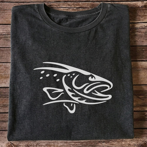 Minimalist Trout Line Art Fishing Graphic T-Shirt