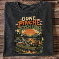 Gone Pinche Fishing Skeleton in a Boat Retro Graphic T-Shirt
