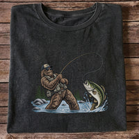Bear Catching Bass Fishing Graphic T-Shirt