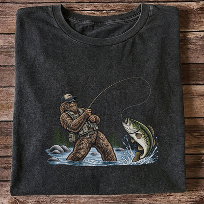 Bear Catching Bass Fishing Graphic T-Shirt