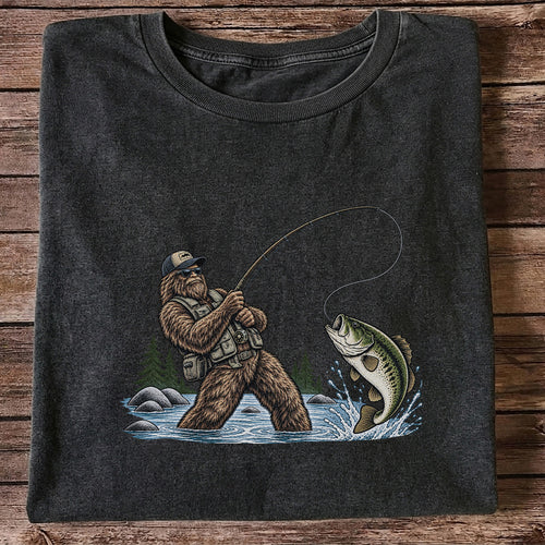 Bear Catching Bass Fishing Graphic T-Shirt