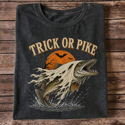 Trick or Pike Halloween Fishing T-Shirt, Vintage Trout Angler Tee