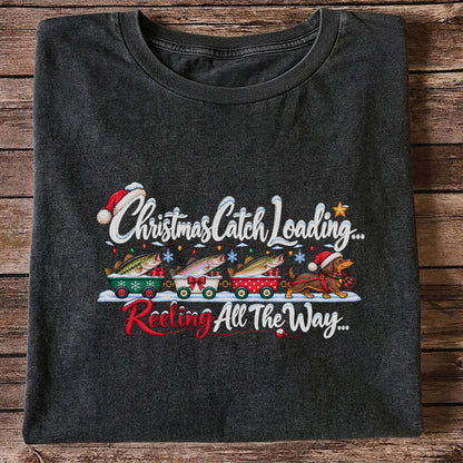 Christmas Fishing Train with Trout and Dog Graphic T-Shirt