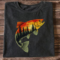 Sunset Forest Trout Fishing Graphic T-Shirt