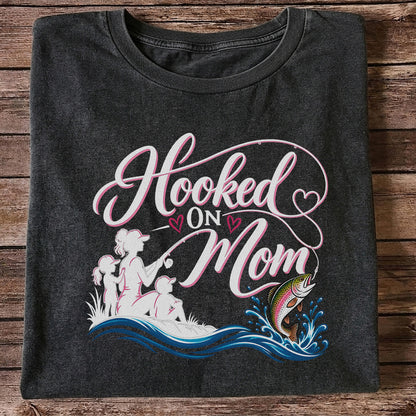Hooked on Mom Rainbow Trout Family Fishing T-Shirt