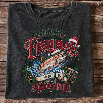 Merry Fishmas to All and to All a Good Bite Rainbow Trout T-Shirt