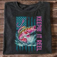 Keepin' It Reel Bass Fishing American Flag Graphic T-Shirt
