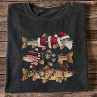 Christmas Trout Fishing Graphic T-Shirt with Festive Fish Artwork