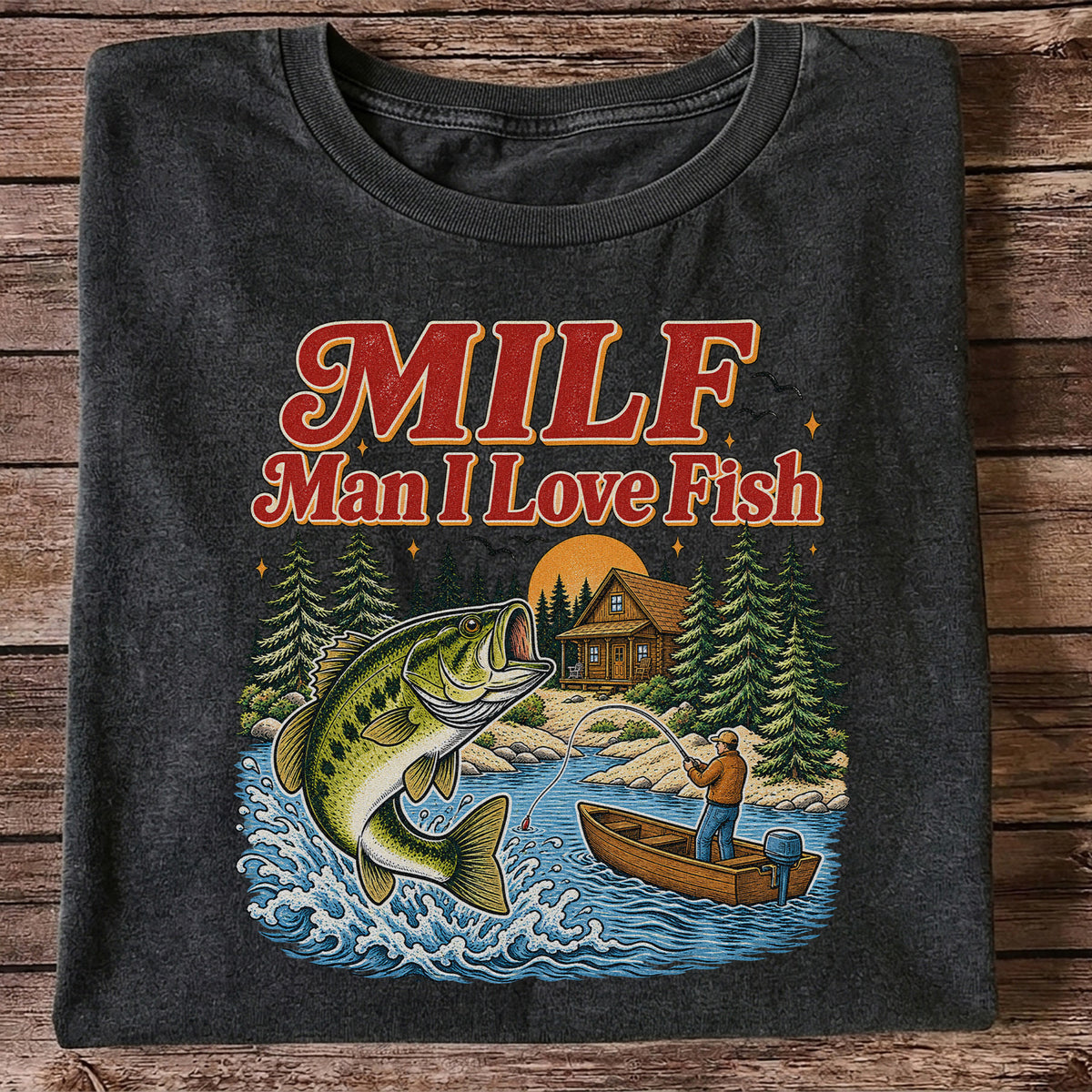 MILF Man I Love Fish Bass Lake Fishing Graphic T-Shirt