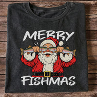 Merry Fishmas Santa Holding Rainbow Trout Christmas Fishing T-Shirt