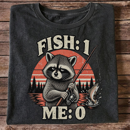 Fish: 1 Me: 0 Funny Raccoon Trout Fishing T-Shirt