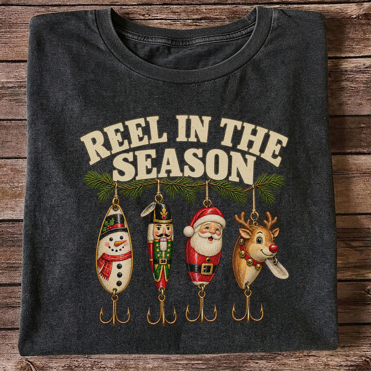 Reel in the Season Christmas Fishing Lures Graphic T-Shirt