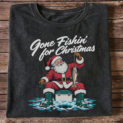 Santa Claus Ice Fishing Christmas Graphic T-Shirt