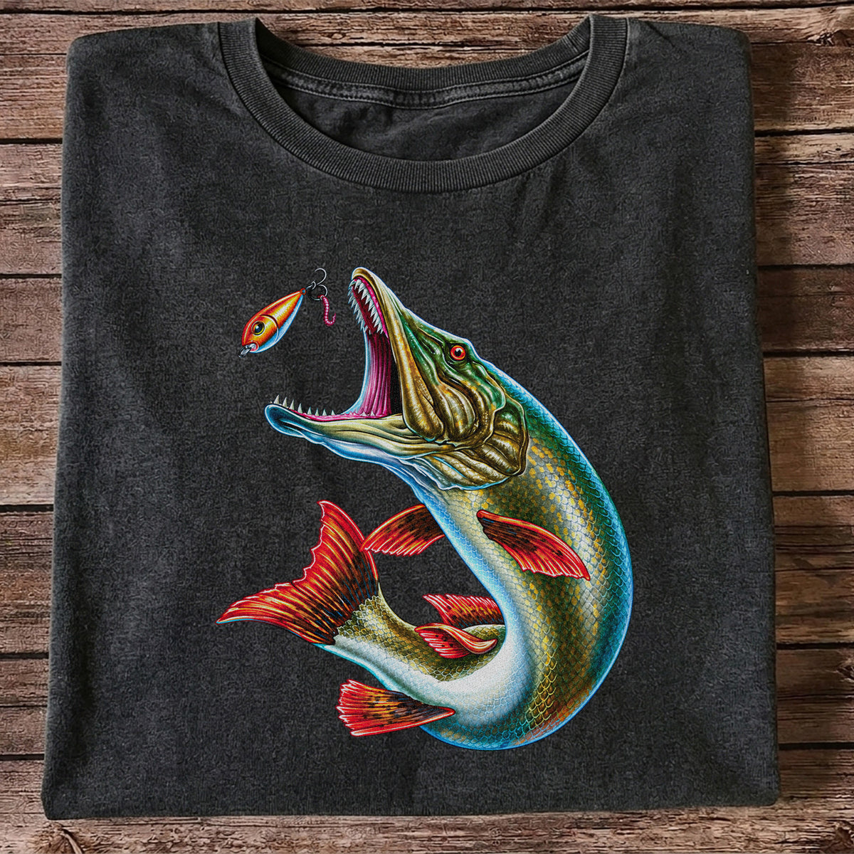 Northern Pike Chasing Fishing Lure Graphic T-Shirt