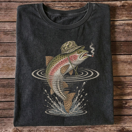 Cigar Smoking Trout in Fishing Hat Graphic T-Shirt