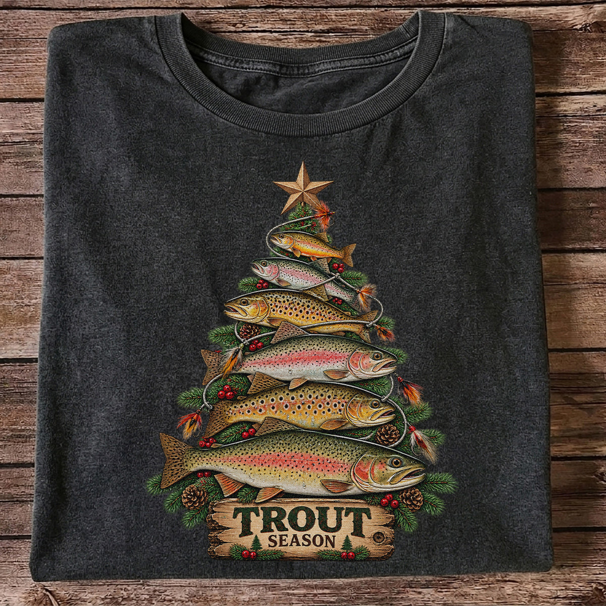 Trout Season Fish Christmas Tree Fishing T-Shirt