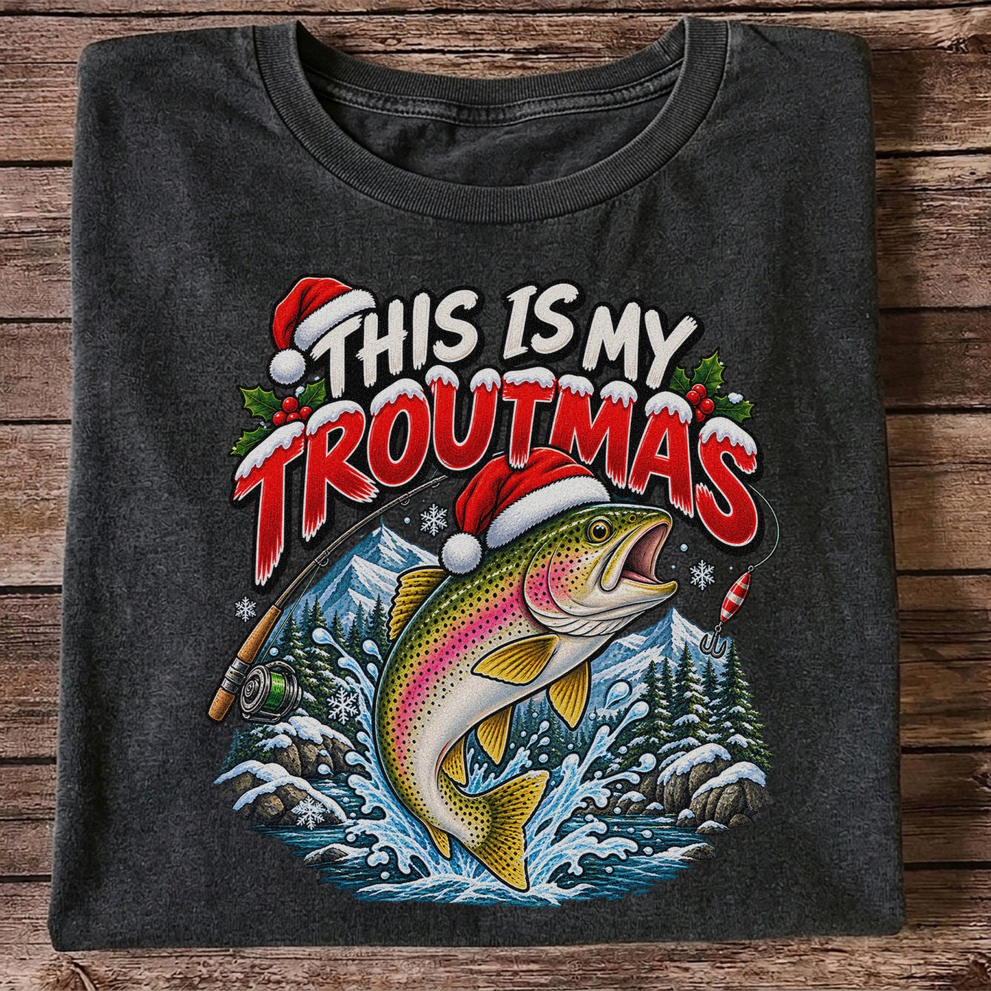 This Is My Troutmas Rainbow Trout Christmas Fishing T-Shirt