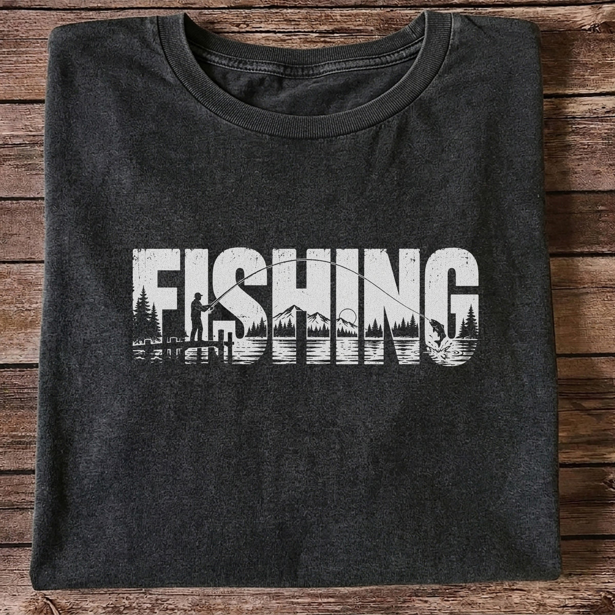 Fishing Lake Angler Vintage Graphic T-Shirt