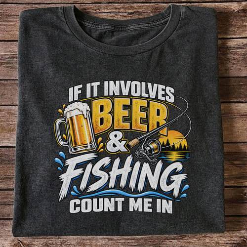 Beer and Fishing Funny Angler Graphic T-Shirt