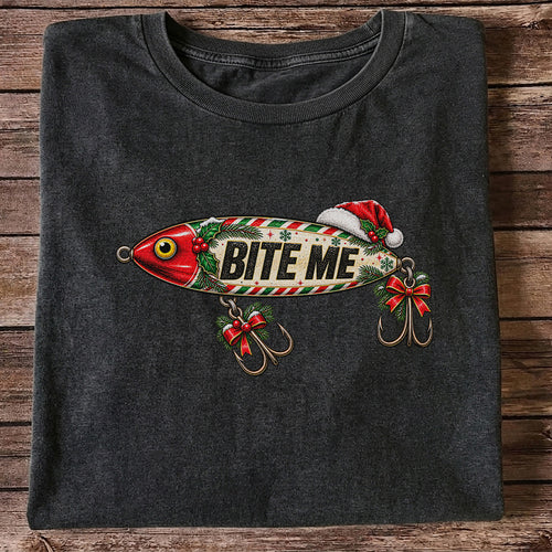 Bite Me Christmas Fishing Lure Funny Graphic T-Shirt