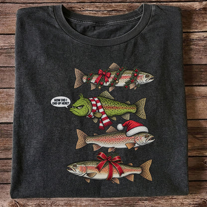 Christmas Trout Fishing Holiday Graphic T-Shirt