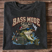 Bass Mode On Funny Bass with Cigar Fishing Graphic T-Shirt