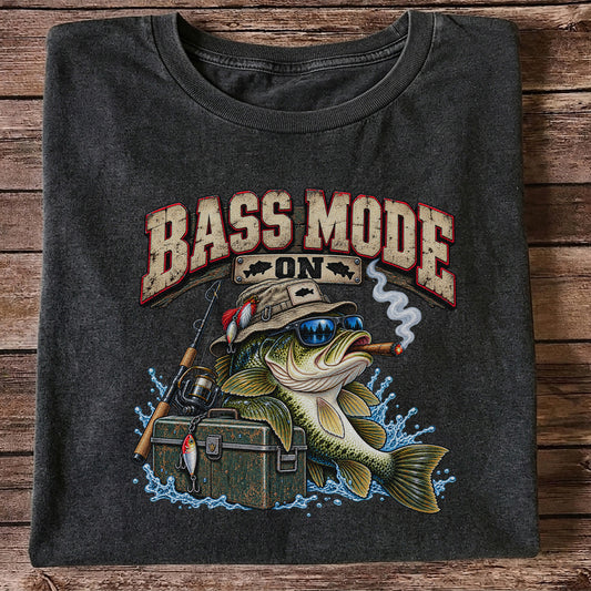 Bass Mode On Funny Bass with Cigar Fishing Graphic T-Shirt