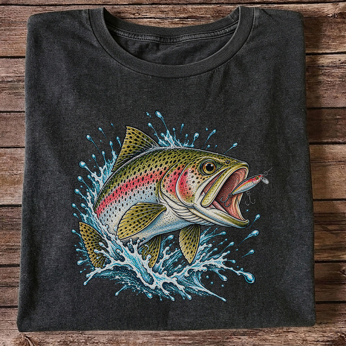 Rainbow Trout Striking a Fishing Lure Graphic T-Shirt