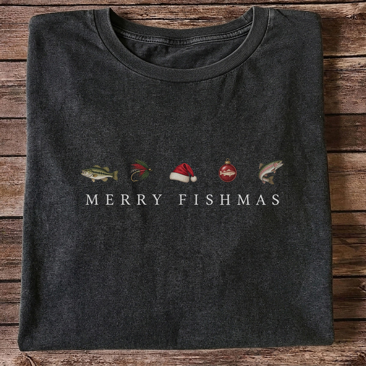Christmas Fish Icons Fishing Graphic T-Shirt