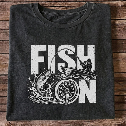 Fish On Jumping Trout and Fishing Boat Graphic T-Shirt