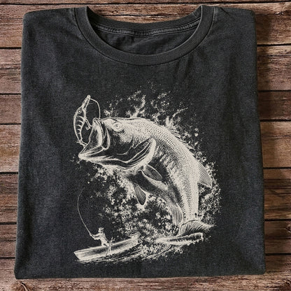 Largemouth Bass Striking Lure from Fishing Boat Graphic T-Shirt