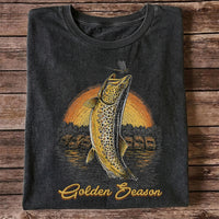 Golden Season Jumping Trout Sunset Fishing Graphic T-Shirt