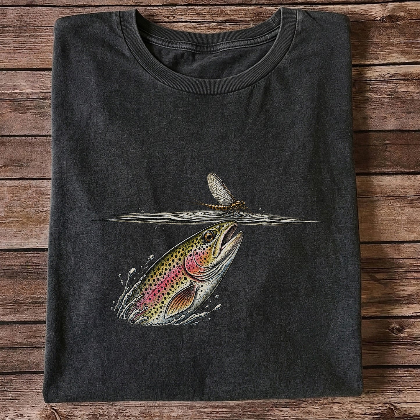 Rainbow Trout Rising to Mayfly Fishing Graphic T-Shirt