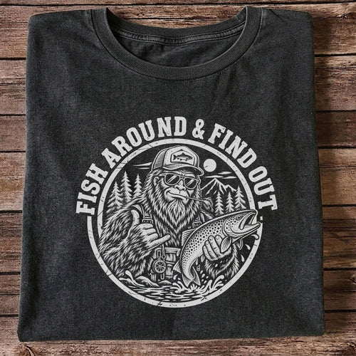 Fish Around & Find Out Bigfoot Trout Fishing Graphic T-Shirt