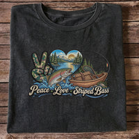 Peace Love Striped Bass Lake and Boat Fishing Graphic T-Shirt