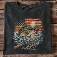 American Flag Largemouth Bass Fishing Graphic T-Shirt