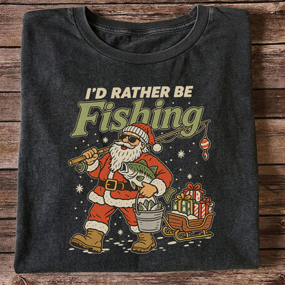 Santa Claus Fishing with Bass Christmas T-Shirt