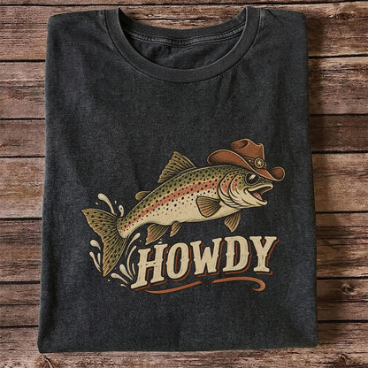 Howdy Cowboy Trout Vintage Fishing Graphic T-Shirt