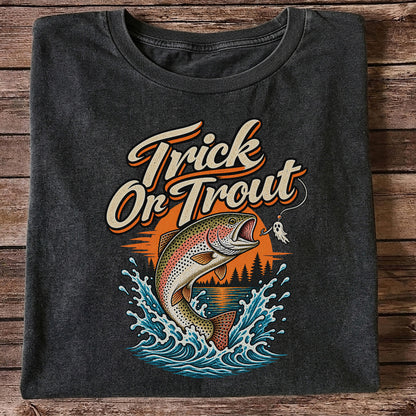 Trick or Trout Rainbow Trout Halloween Fishing T-Shirt