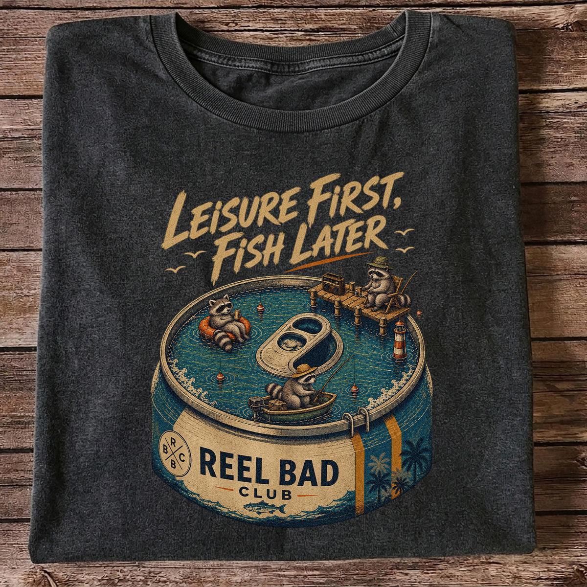 Raccoon Fishing Can Leisure Graphic T-Shirt