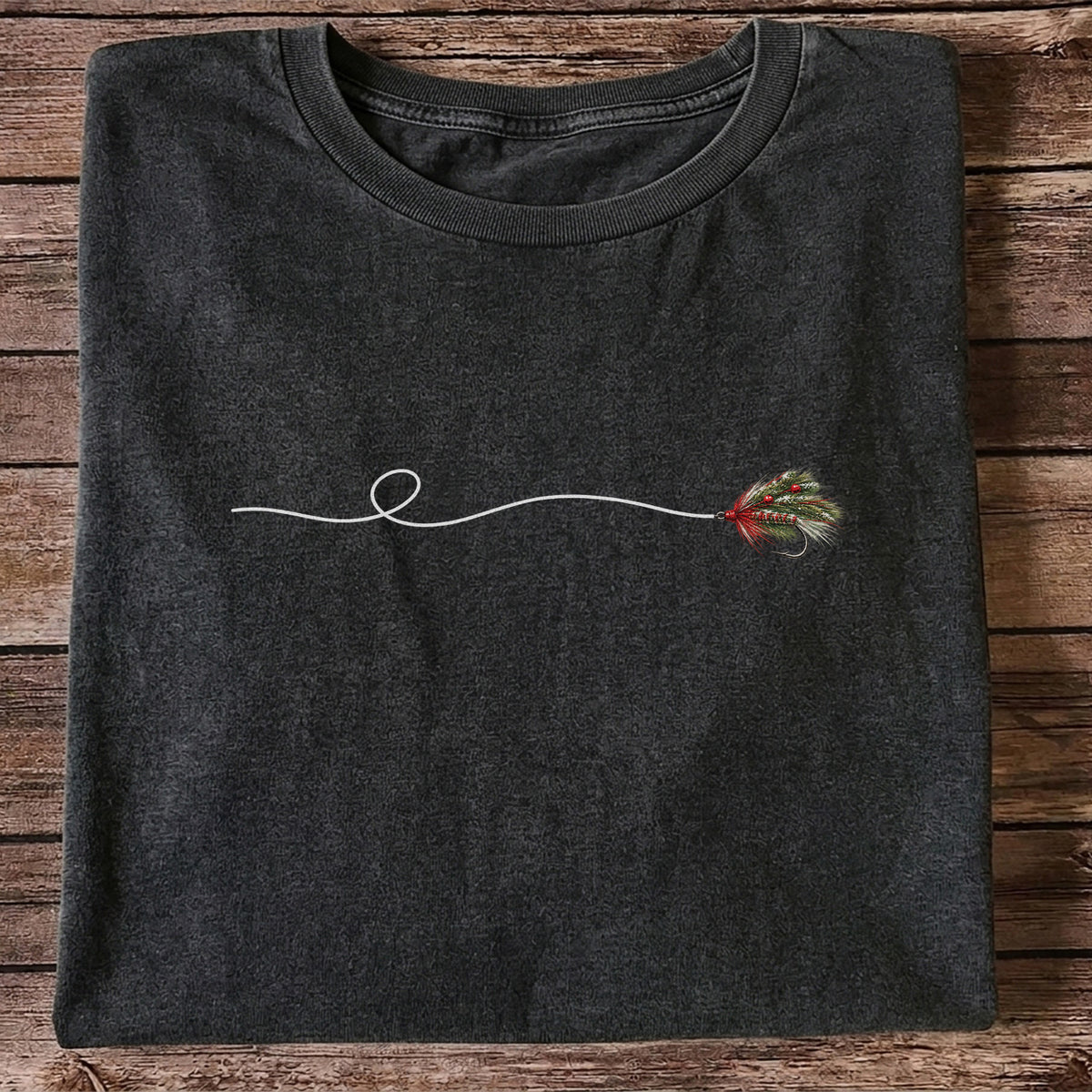 Festive Fly Fishing Lure and Line Graphic T-Shirt