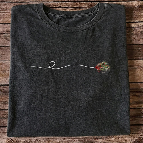 Festive Fly Fishing Lure and Line Graphic T-Shirt