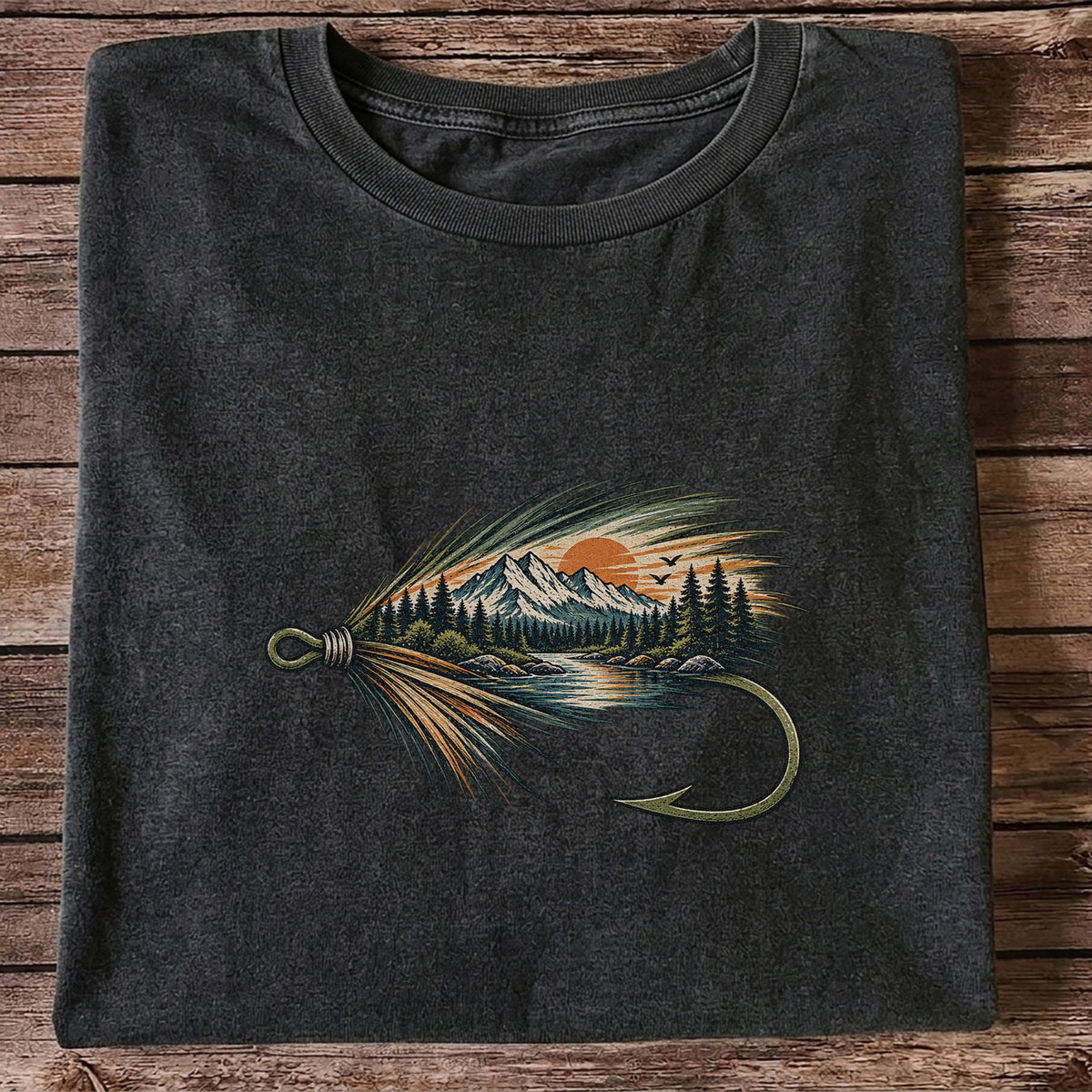 Mountain Lake Fly Fishing Hook Graphic T-Shirt