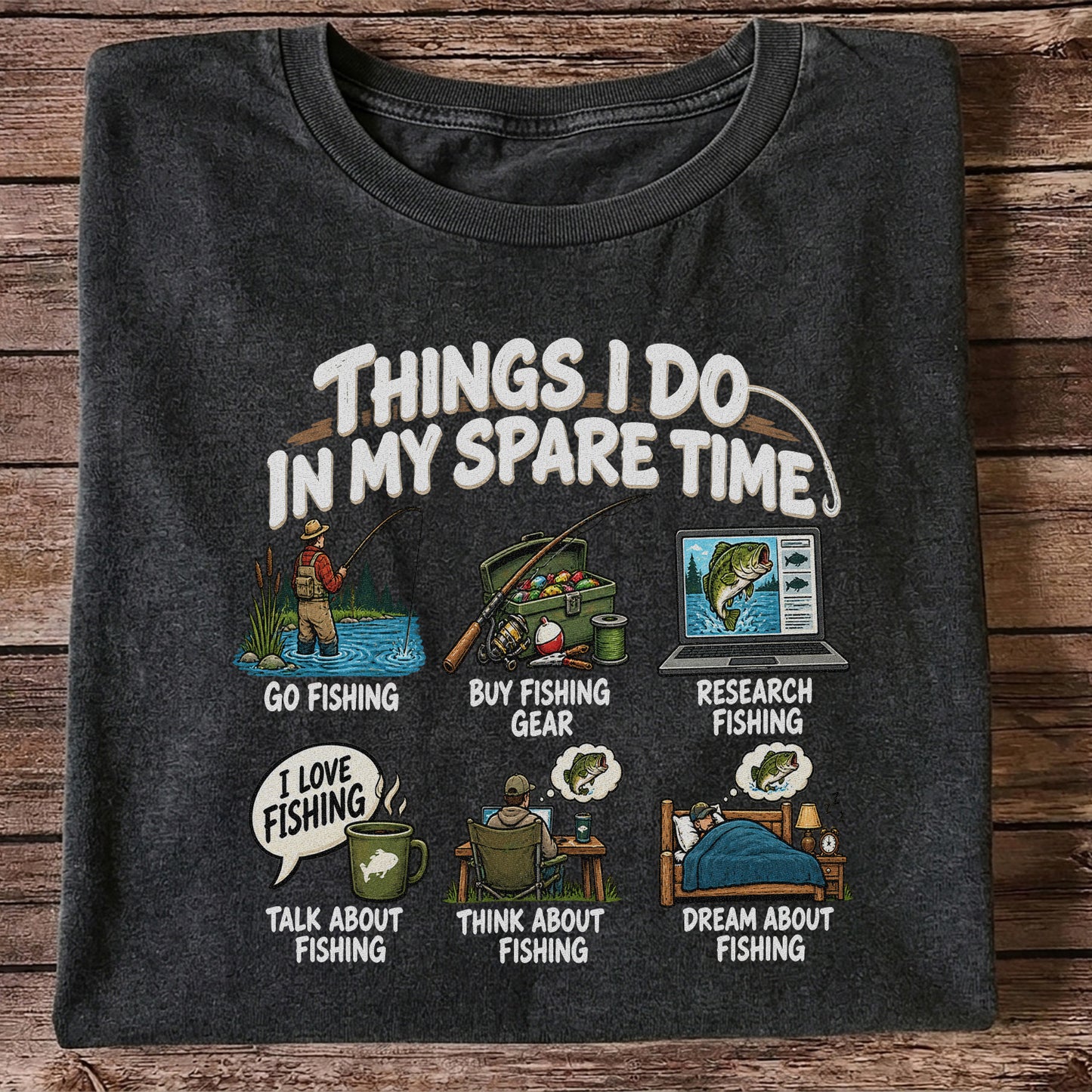 Things I Do in My Spare Time Funny Fishing Lifestyle Graphic T-Shirt