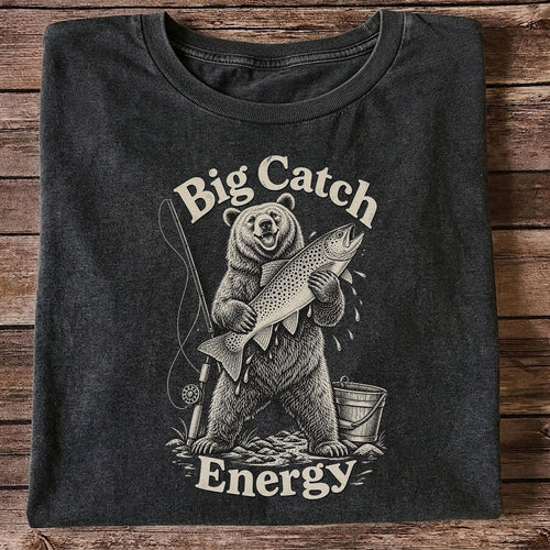 Big Catch Energy Bear and Trout Fishing T-Shirt
