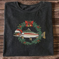 Christmas Trout Wreath Fishing Graphic T-Shirt