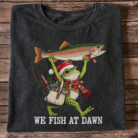 Frog Holding Rainbow Trout Fishing at Dawn Graphic T-Shirt