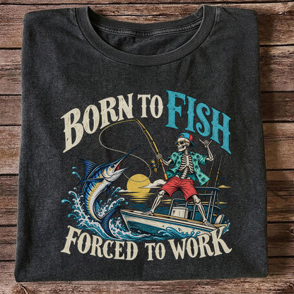 Skeleton Marlin Fishing Boat Graphic T-Shirt