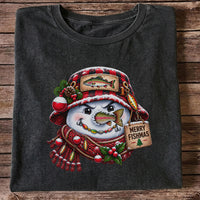 Merry Fishmas Snowman with Rainbow Trout Christmas Fishing T-Shirt