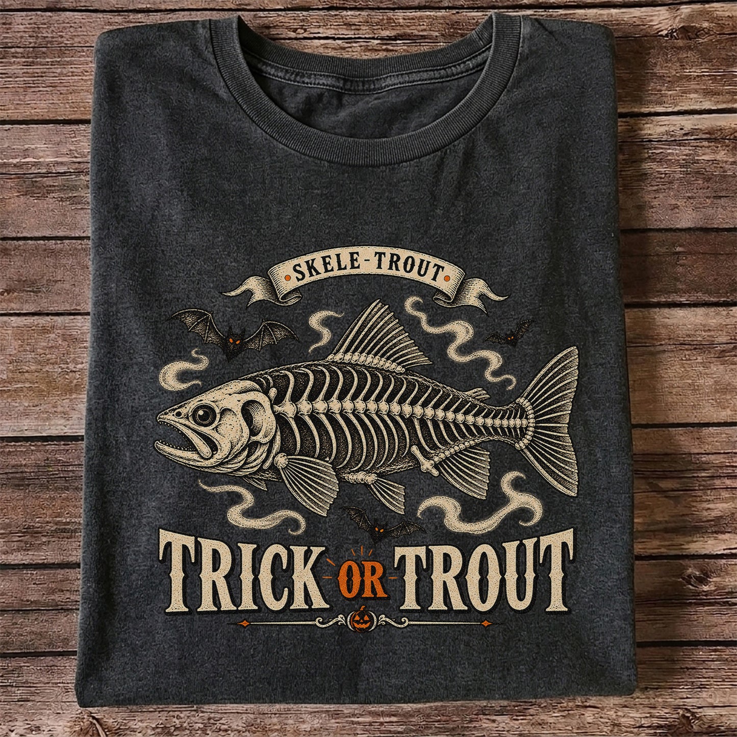 Skele-Trout Trick or Trout Halloween Fishing T-Shirt